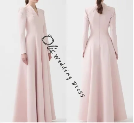 

customized Evening Dress V-Neck Long Sleeves Celebrity Gowns Appliques Elegant Bespoke