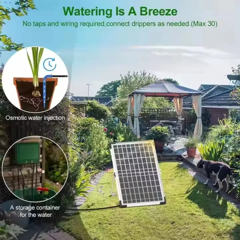 Solar Powered Automatic Watering System 164 Feet Micro Drip Irrigation 2L Flow Vacation Plant Care Indoor Outdoor Garden