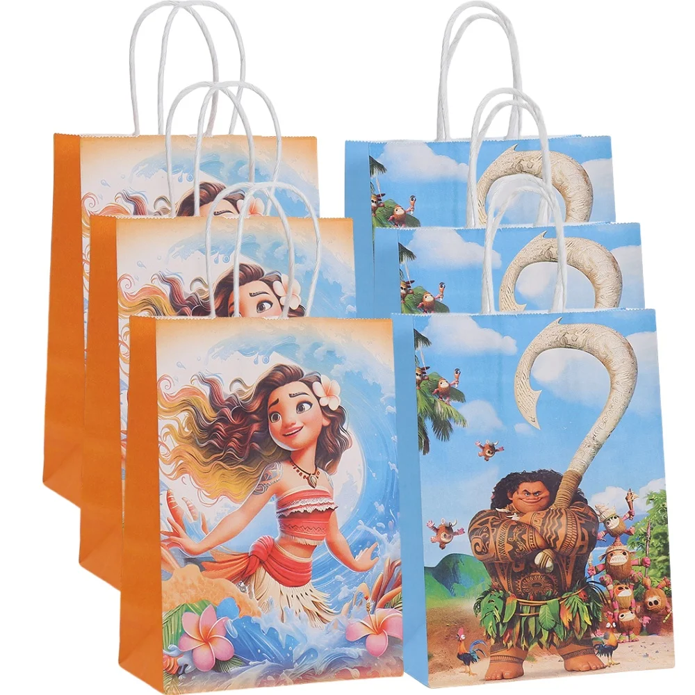 6/12Pcs Disney Moana Gift Bags Ocean Princess Birthday Party Paper Candy Treat Goody Bag Girls Favors Baby Shower Decorations