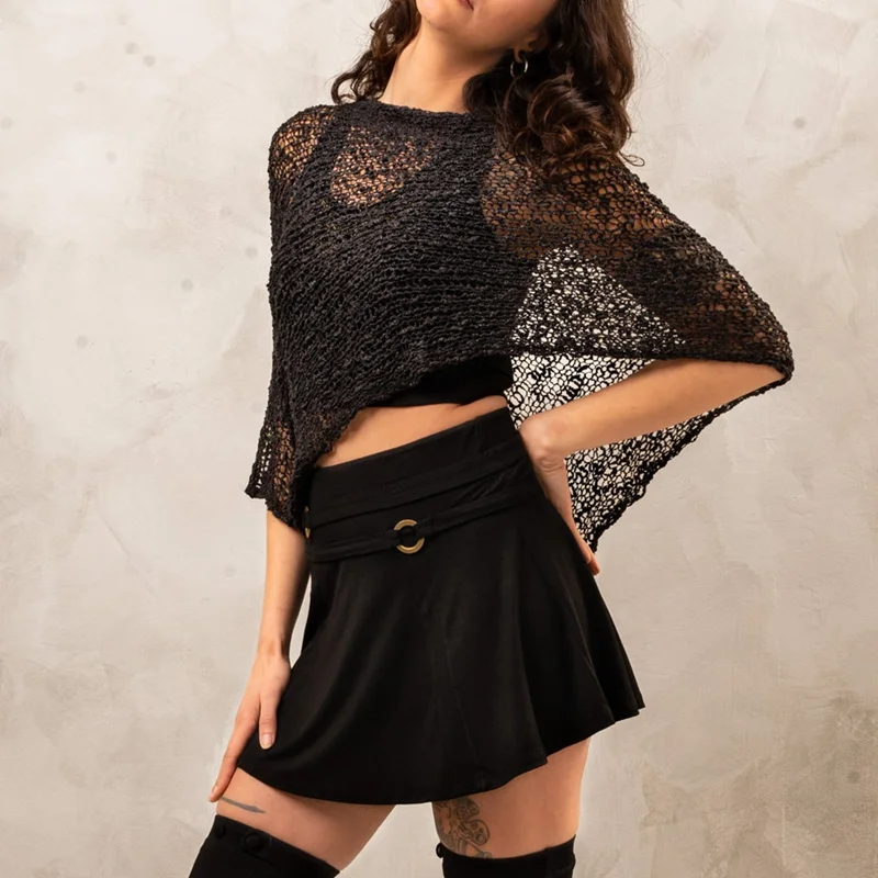 Combhasaki Women Knitwear Bikini Cover-up See-through Solid Off Shoulder Irregular Triangle Hem Loose Pullover Summer Beach Tops