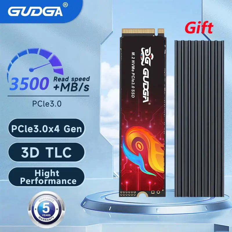 

GUDGA NVME SSD M2 512GB Pcie 3.0 Hard Disk Ssd M.2 2280 Heatsink Internal Solid State Drive For Laptop Desktop