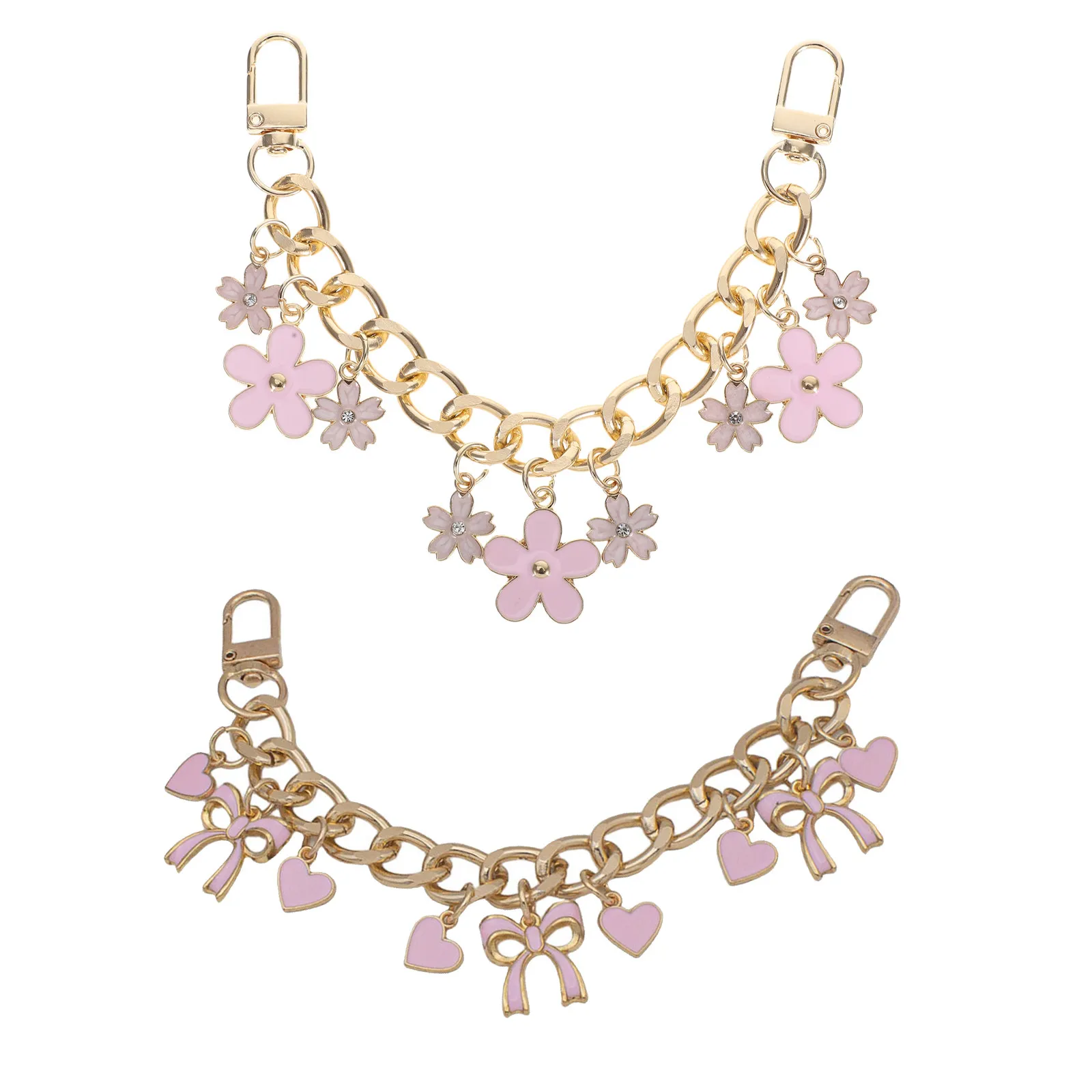 2Pcs Flower Charm Alloy Bag Extension Chain Strap Replacement Purse Chain Elegant Women Bag Accessory for Commuting Formal