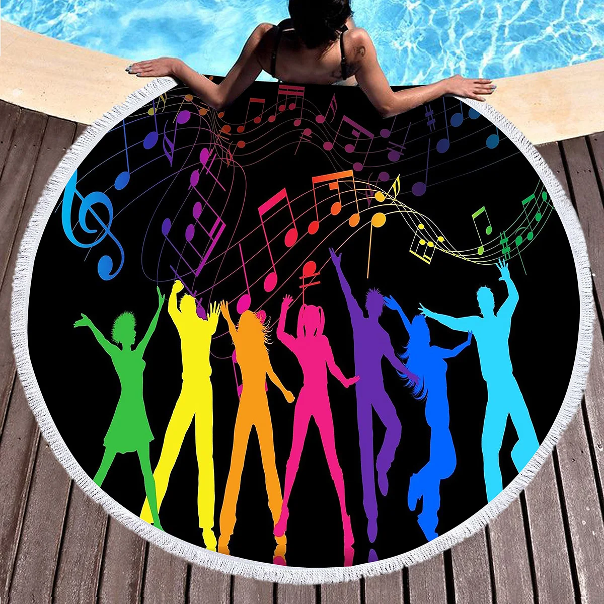 منشفة شاطئ مستديرة من ميوزيك نوت، بطانية شاطئ ناعمة تحت عنوان الموسيقى من الألياف الدقيقة، منشفة حمام سباحة ماصة سريعة الجفاف، سجادة نزهة محمولة #2
