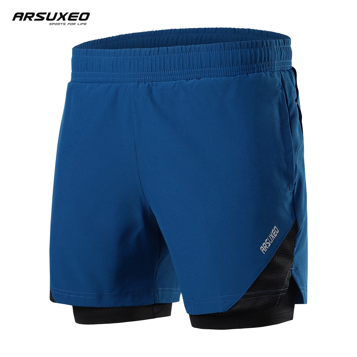 ARSUXEO-Shorts de course 2 en 1 pour hommes, bas de plage avec poche, pantalons de jogging, fitness, entraînement sportif, B208