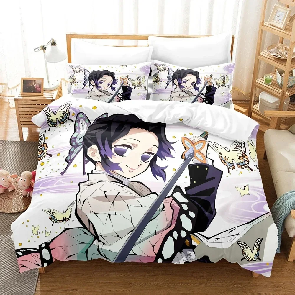 

Print Kochou Shinobu Bed Linen Anime Demon Slayer Bedding Set 200x200 Teens Boys Twin Single Queen King Full Duvet Cover Sets