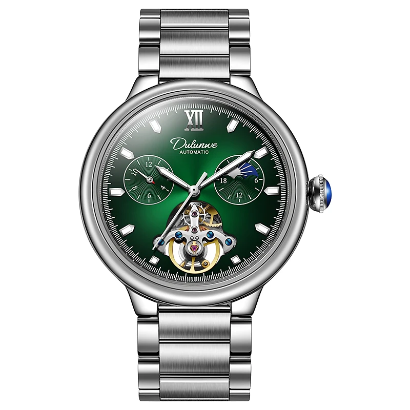 

Dulunwe Fully Automatic Mechanical Men'S Watch With Hollow Design And Round Dial, Fashionable Business Casual Style,