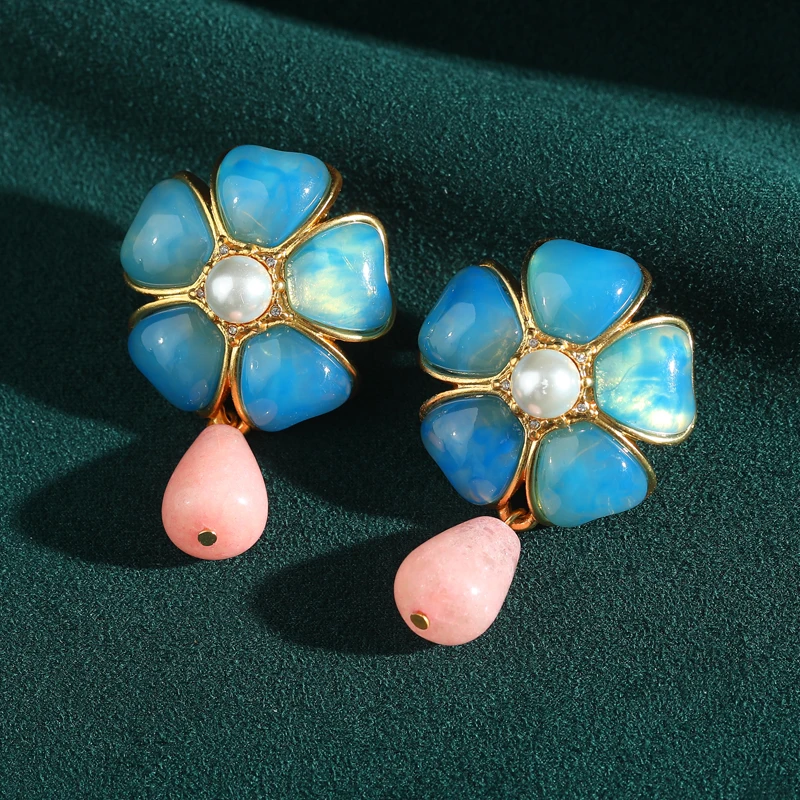 

Vintage Large Jelly Flower Drop Earrings Dangle Blue Pink Water Peaceful For Women Accessories Jewelry 2025 New Trends