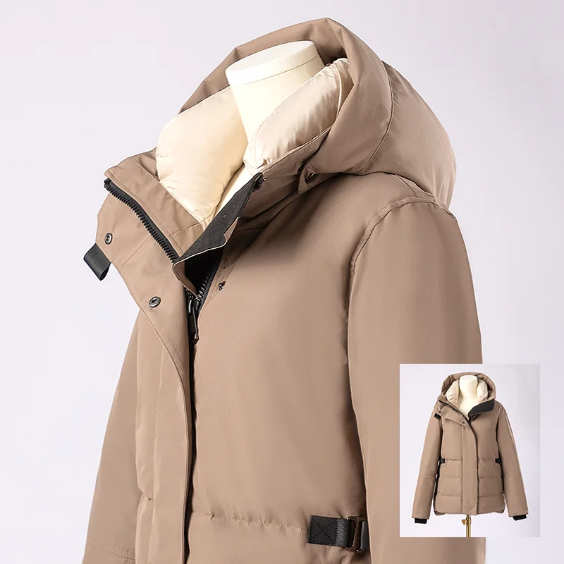 K1973W Mid-length detachable hat 90% white duck down puffer jacket luxury women\'s clothing High quality Winter clothes for women