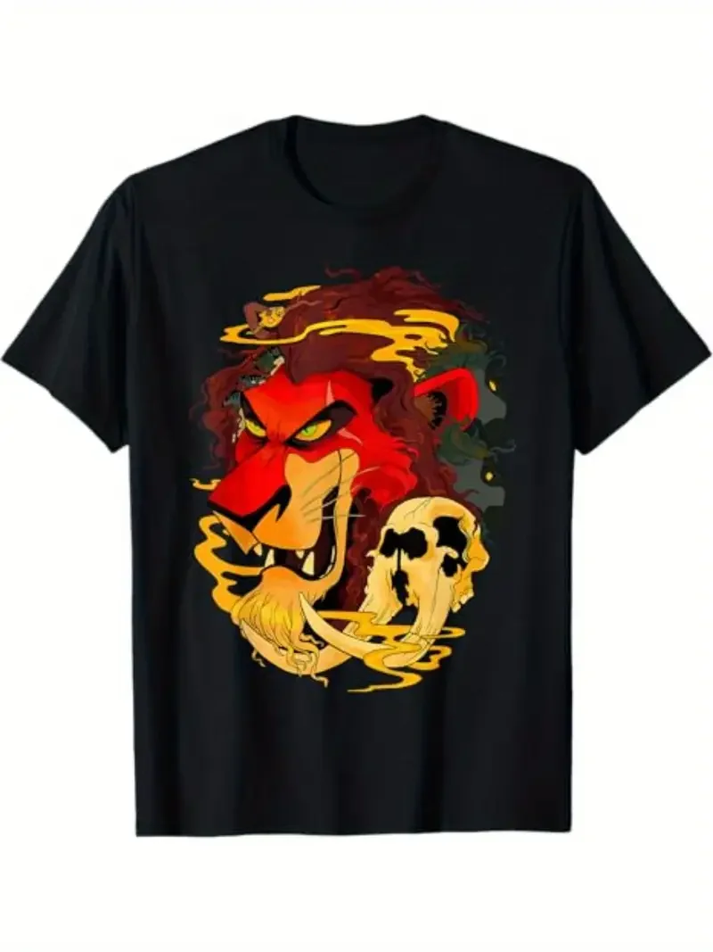 

Disney Lion King Scar Pattern T-shirt Men's Women Cotton Tops Tees Casual Couple Unisex Summer Streetwear Oversized Short Sleeve