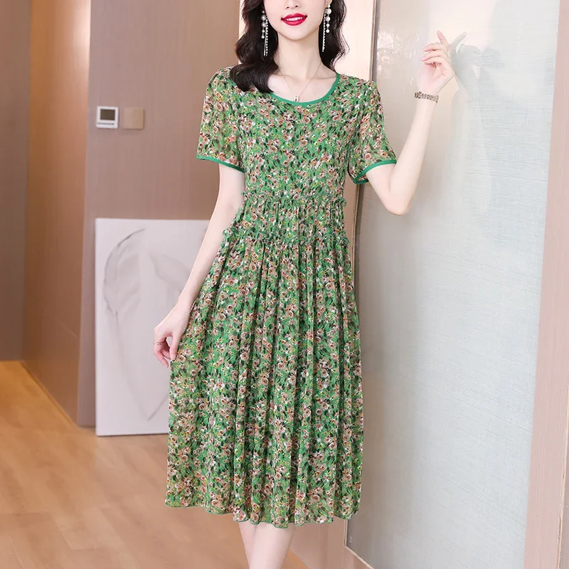 2024 Spring Boho Beach Maxi Dresses Summer Luxury Chiffon Floral Casual Office Midi Dress Women's Vintage Elegant Dresses