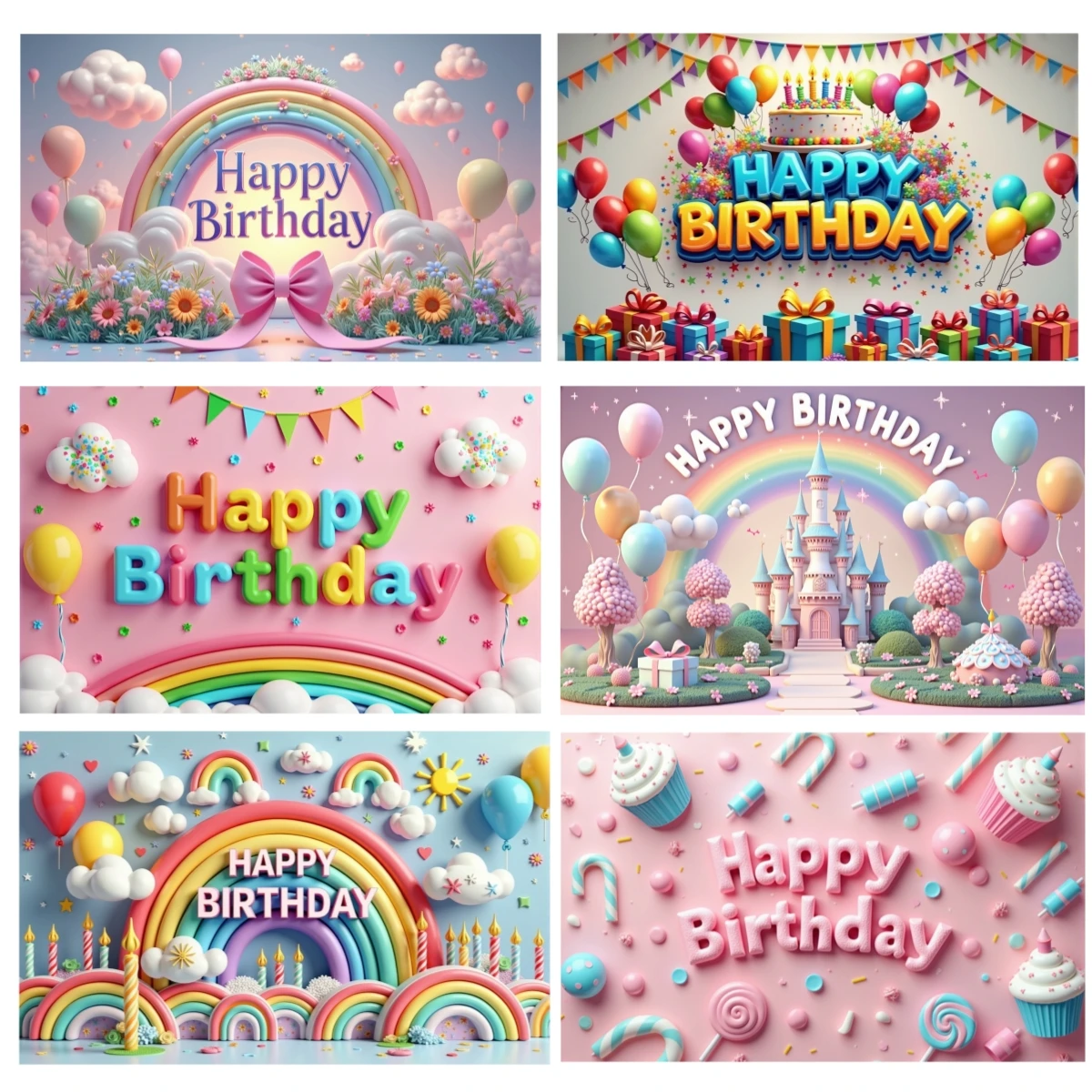 Colorful Balloon Rainbow Theme Happy Birthday Party Decoration Baby Shower Photography Backdrop For Outdoor And Home Celebration