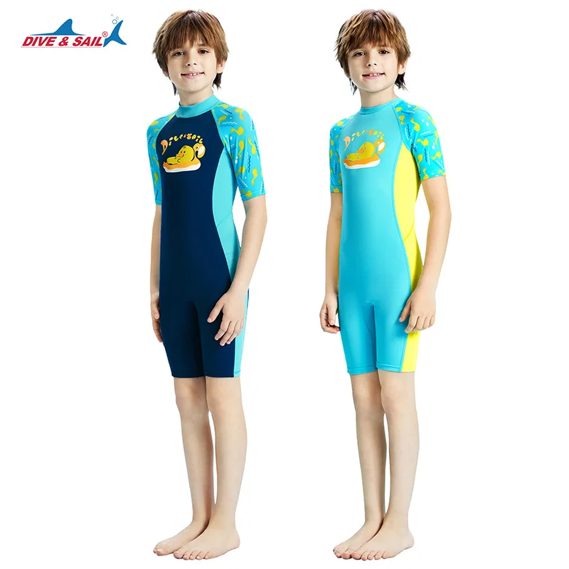 Upf50 + crianças sunsuits meninas/meninos uma peça rash guard maiô esporte aquático curto roupa de banho proteção solar fatos de banho pele de mergulho