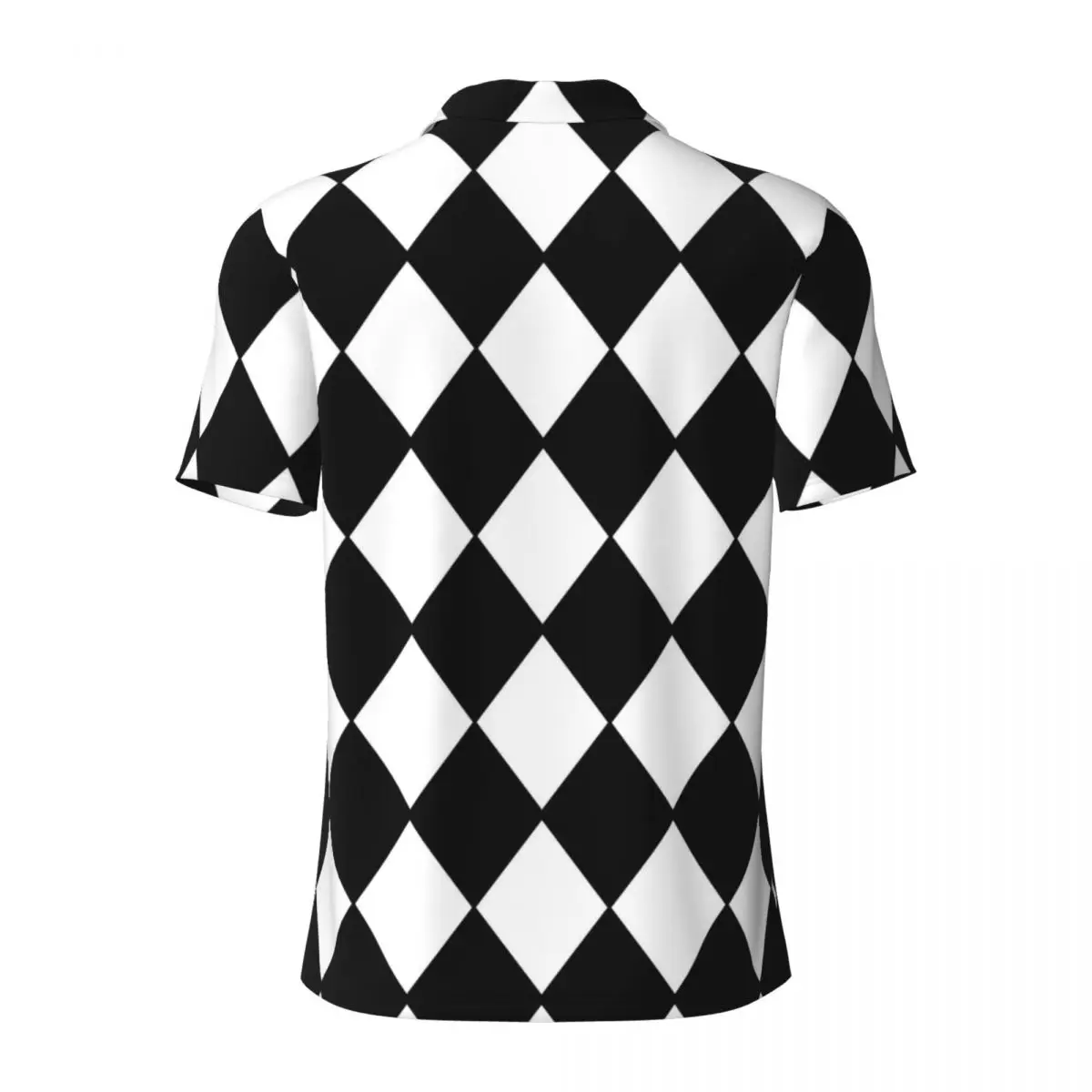 Check Print Polo Shirts Man Black and White Contrast Casual Shirt Beach Streetwear Collar T-Shirts Short-Sleeve Oversize Clothes