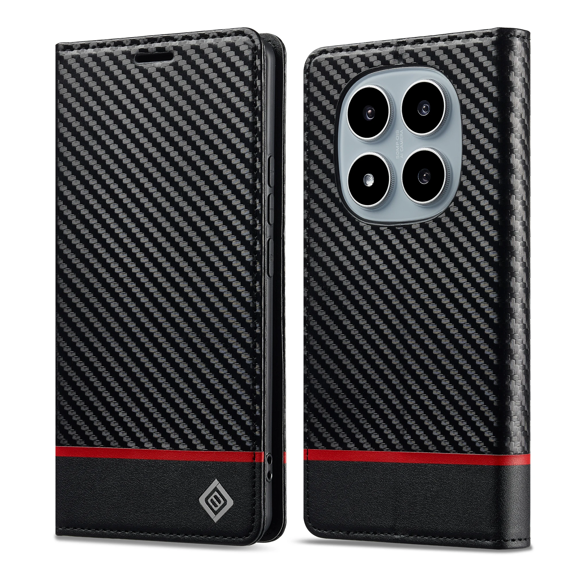 Carbon-Faser-Kartenfach-Brieftasche Lederhülle für Redmi Note 15 14 Pro Plus 13 13C 14C Luxuriöse Schlanke Magnetische Flip-Ständer-Hülle