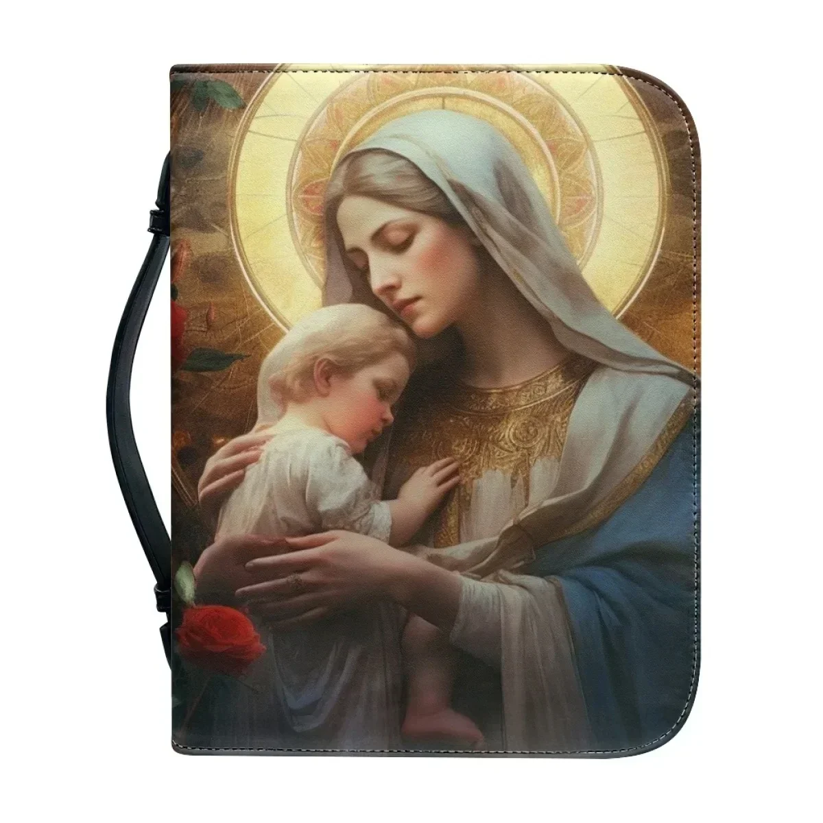 

Women's Leather Handbags New Christian Virgin Mary Pattern Print Bible Cover Case Custom Bible Study Book Holy Storage Boxes