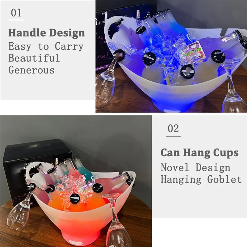 ABFN-Secchio per il ghiaccio con altoparlante Bluetooth con barra luminosa Secchiello per il ghiaccio grande Secchiello per il vino portatile Accessori per bar Secchiello per bevande