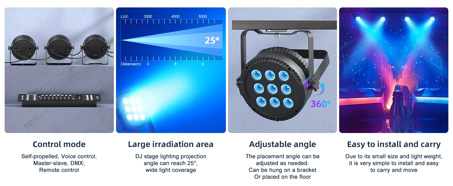 Yiflamefly 4er-Set 90W Par-Scheinwerfer mit 9x10W RGBW LEDs, Bühnenbeleuchtung mit Fernbedienung & DMX512-Steuerung, Par-Cans für DJ-Partys, KTV, Bars, Nachtclubs – Detail 3