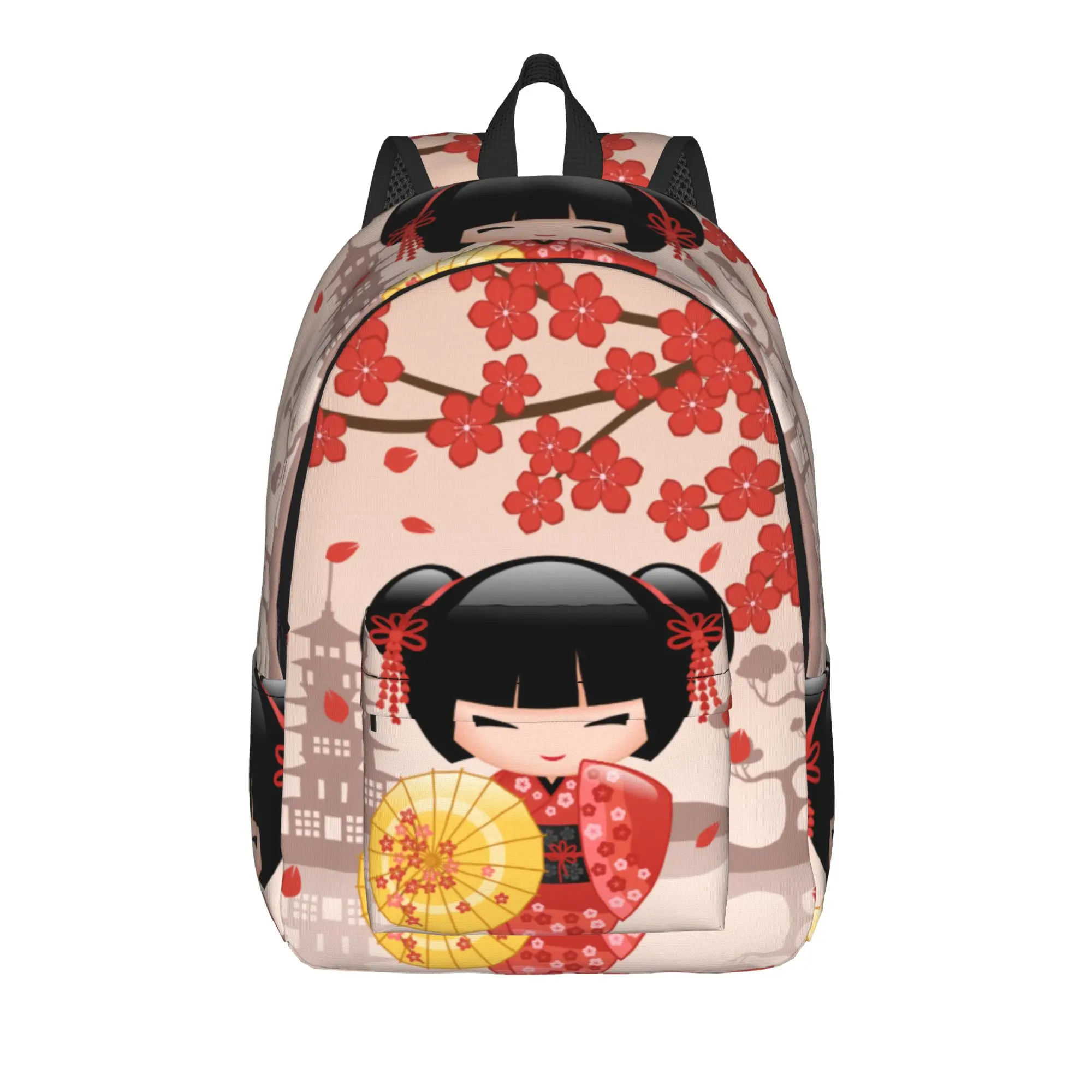 

Japanese Sakura Kokeshi Doll Teenage Backpack Sport High School Hiking Daypack for Men Women Laptop Computer Shoulder Bag