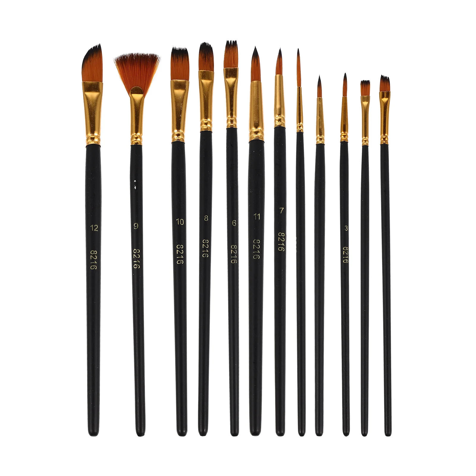 12 Pcs Watercolor Paint Brushes Detail Nylon Tools Professional Craft Black Artist Fine Flat