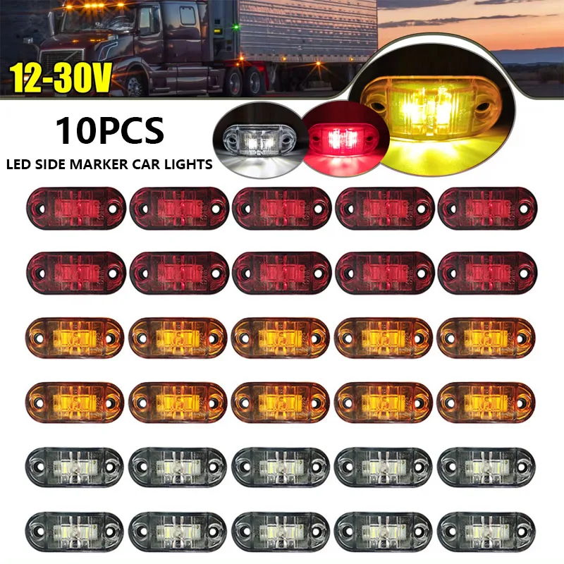 10PCS 12-24V LED Side Marker Car Lights Front Rear Clearance Indicator Lamp for Truck Trailer BUS Van Caravan Warning Lights