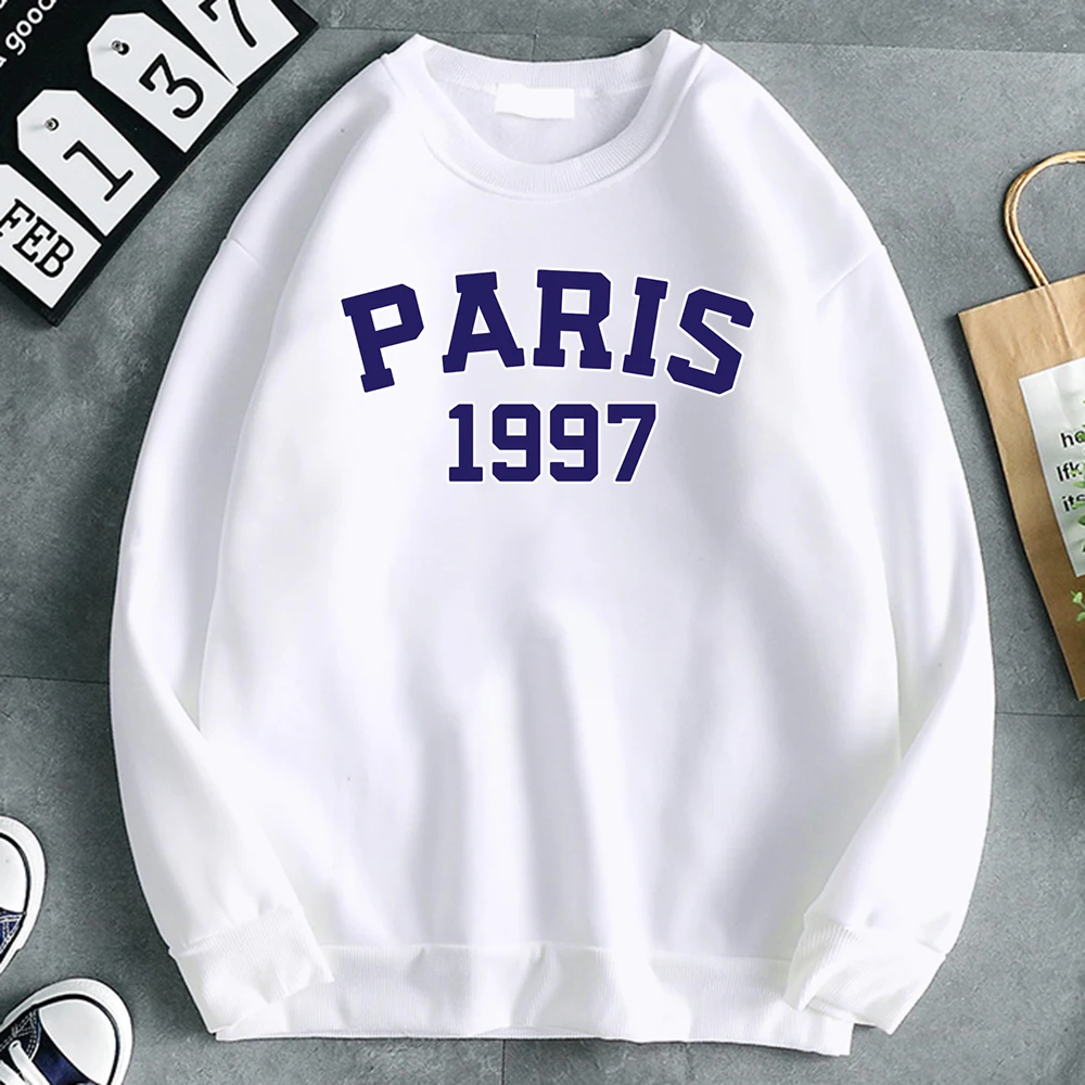 Street Fashion Womens Sweatshirt Paris 1997 Street City Letter Print Hoodies Crewneck Soft Pullovers Comfortable Warm Clothes