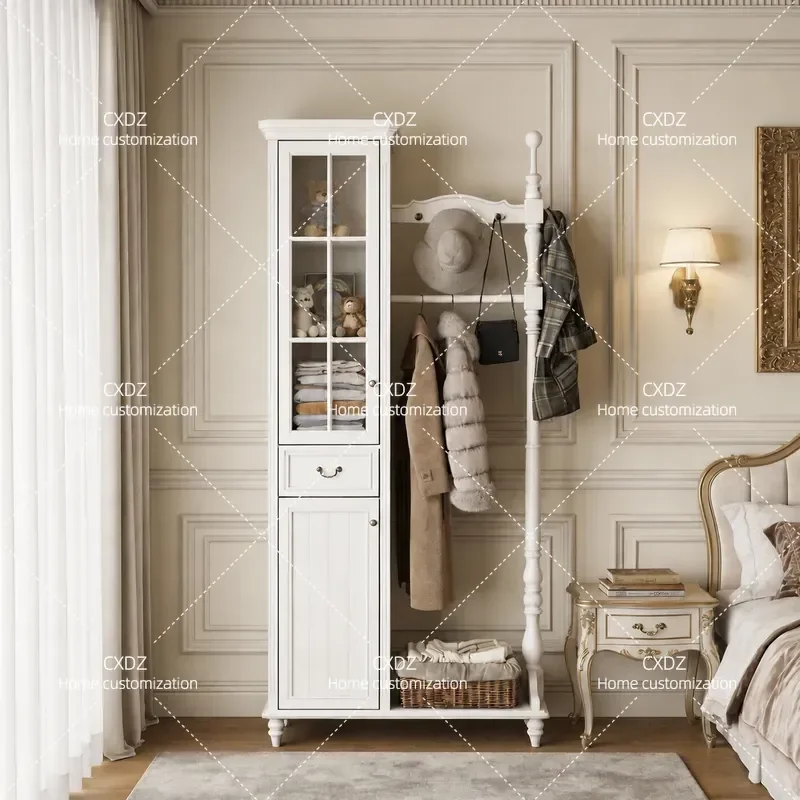 All Solid Wood Floor Coat Rack Entryway Dustproof Locker Bedroom Multi Functional Storage Integrated Hanger Cabinet