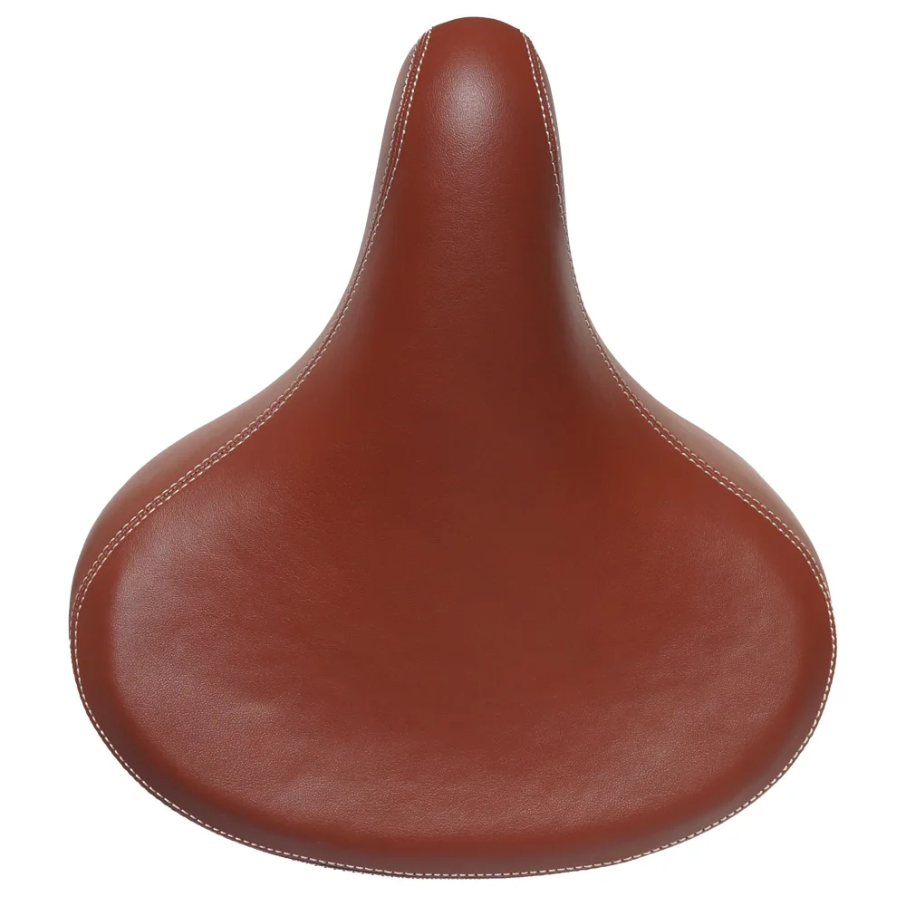 

STLF Retro Style PU Leather Bicycle Saddle Comfortable Shock Absorbing Wide Beach Cruiser Bike Seat for City Riding Brown Color