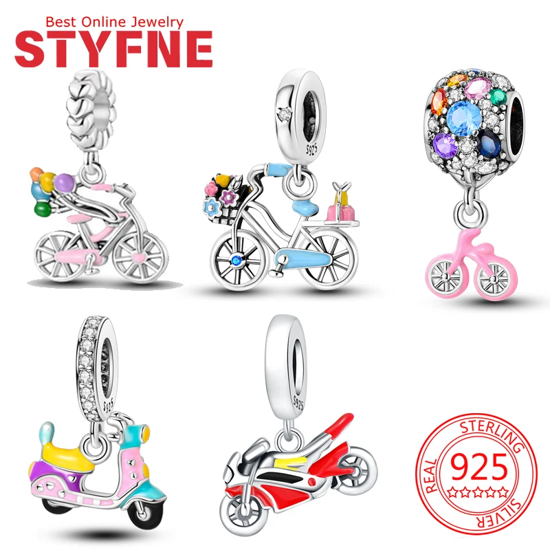 

925 Silver Charms Romantic Balloon Bike Motorcycle Locomotive Beads Pendant Original Bracelet Women DIY Jewelry Making Gift