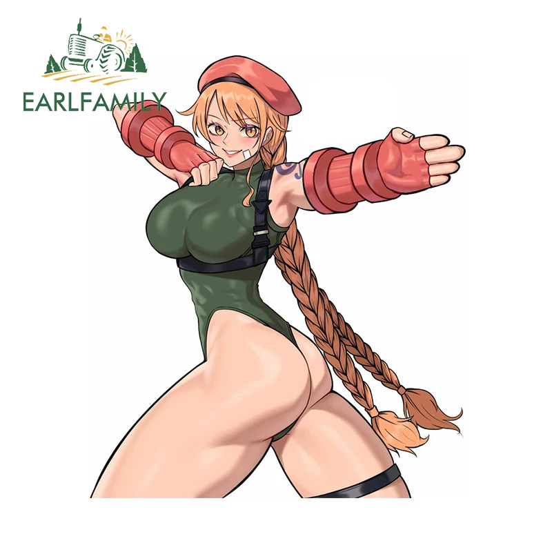 EARLFAMILY 13cm x 11cm Cammy Fighter Tattoo Car Stickers Female Uniform Breasts Blonde Hair Waifu Decoration Creative Decals