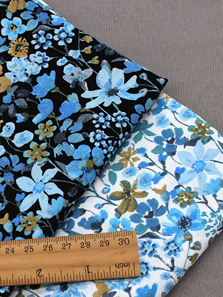 Blue New pastoral Style Pure Cotton Small Floral Fabric for DIY Handmade by Half Meter