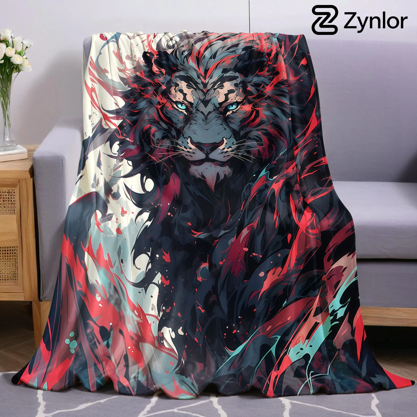 Lion Ink Splash Art Christmas Fleece Throw Blanket Soft Warm Cozy Xmas Home Decor for Bed Sofa Couch Holiday Present