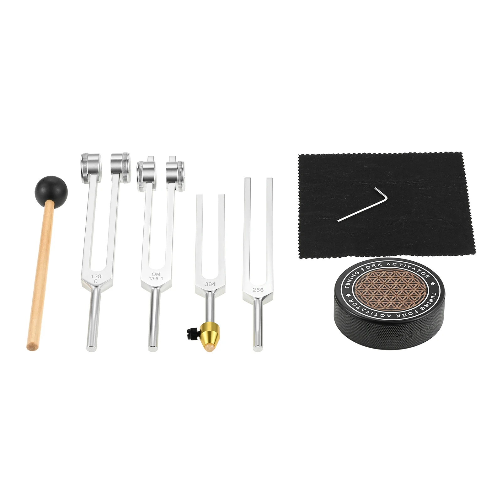 4pcs Tuning Fork (128Hz 136.1Hz 256Hz 384Hz)Weighted & Unweighted & Mallet Activator Leather Bag Meditation Yoga Sound Therapy