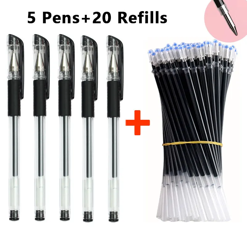 25 Pcs/Set Gel Pens Refills Ballpoint Pen 0.5mm Office Bullet Tip Black/Blue/Red Ink School Stationery Writing Supplies