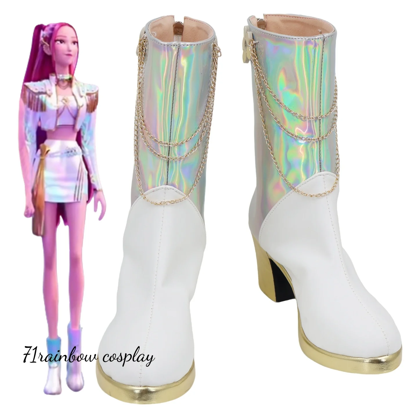 KPop Demon Hunters MIRA zapatos de Cosplay dorados blancos Anime botas de Cosplay de Navidad zapatos