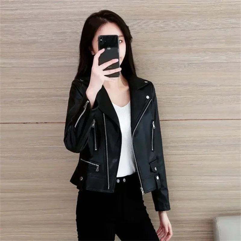 2023 Spring Autumn New All-match Faux Leather Women Jacket Brand Designer Jackets for Ladies Female Chic Slim Women\'s Coats