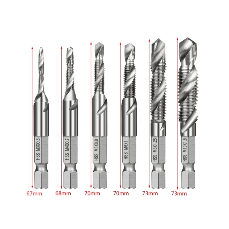 F92C 6PCS M3-M10 SCET TAP BITS HSS TAPS CUNTERSINK Deburr Set Metric