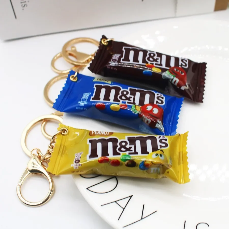Creative Funny Simulated M Beans Chocolate Key Chain for Chocolate Lover Gifts Fashion Jewelry Accessories Christmas Xams Gifts