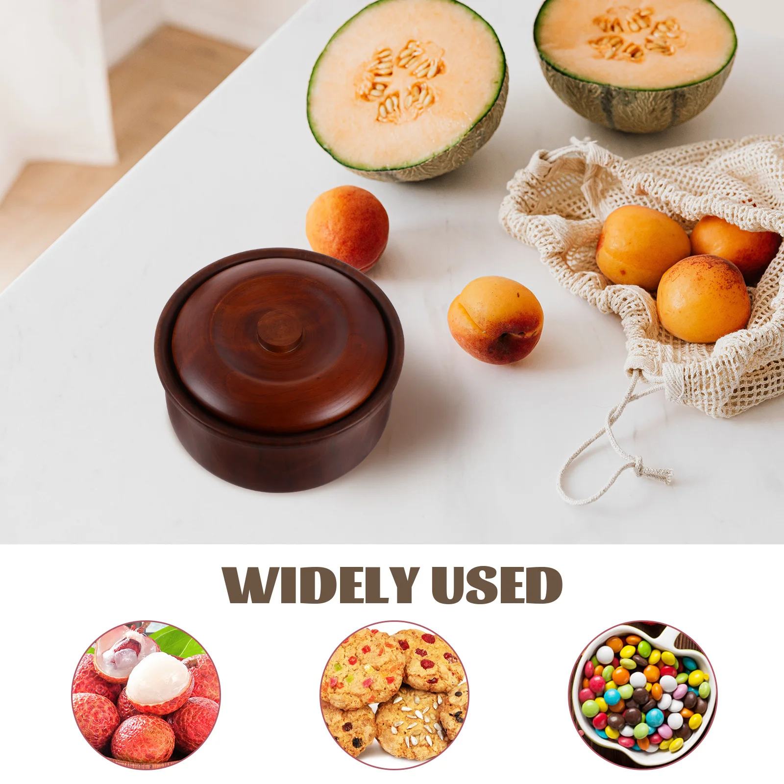 

Wooden Fruits Bowl 15-16x7.2cm Snacks Dessert Holder Simple Retro Design for Home Store Use Easy Clean Lightweight with Cover