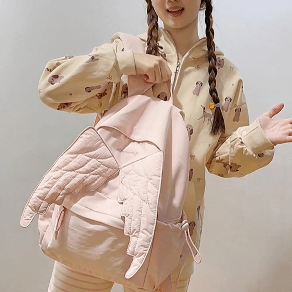 Laptop Bag Solid Color Wing Backpack Jk Y2k Nylon Backpack Large Capacity Harajuku Students School Bag Student