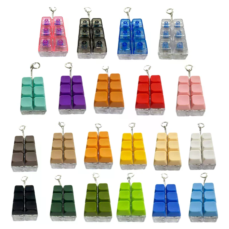 6Keys Finger Button Anti-stress Toys Keychain Mechanical Keyboard Axis Tester Keycaps With LED Lights Finger Keyboard Caps Toy