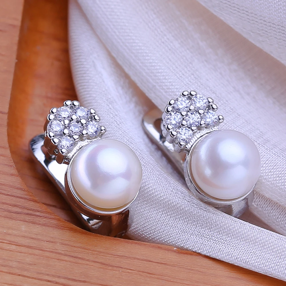 FENASY Natural Freshwater Cultured White Pearl 925 Sterling Sliver Stud Earrings for Women Jewelry Wholesale