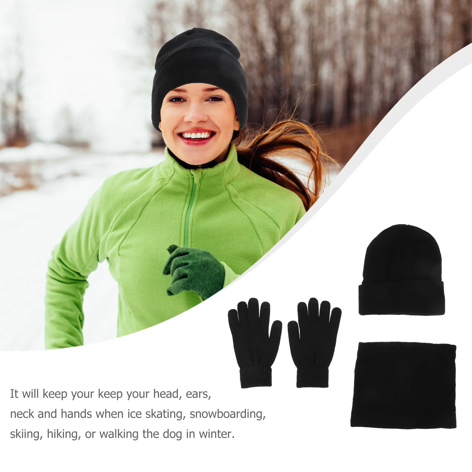 

Winter Set Double Layer Knitted Neck Warmer Gloves Warm Lined Unisex Knitted Scarf Men Women Black Lightweight