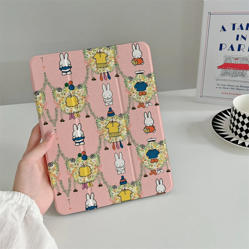 

Cute pink multi bunny iPad protective case suitable for Apple iPad Pro 2024 11 inch, 2025 Air 5/4 10.9 inch, iPad 10 9.7 inch