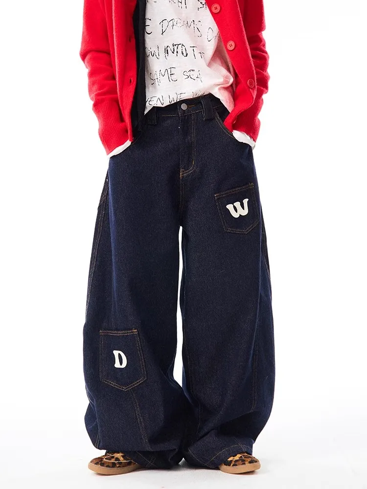 

Джинсы в стиле американского ретро, унисекс, свободные, повседневные, с эффектом драпировки, длинные, широкие штанины, в пол