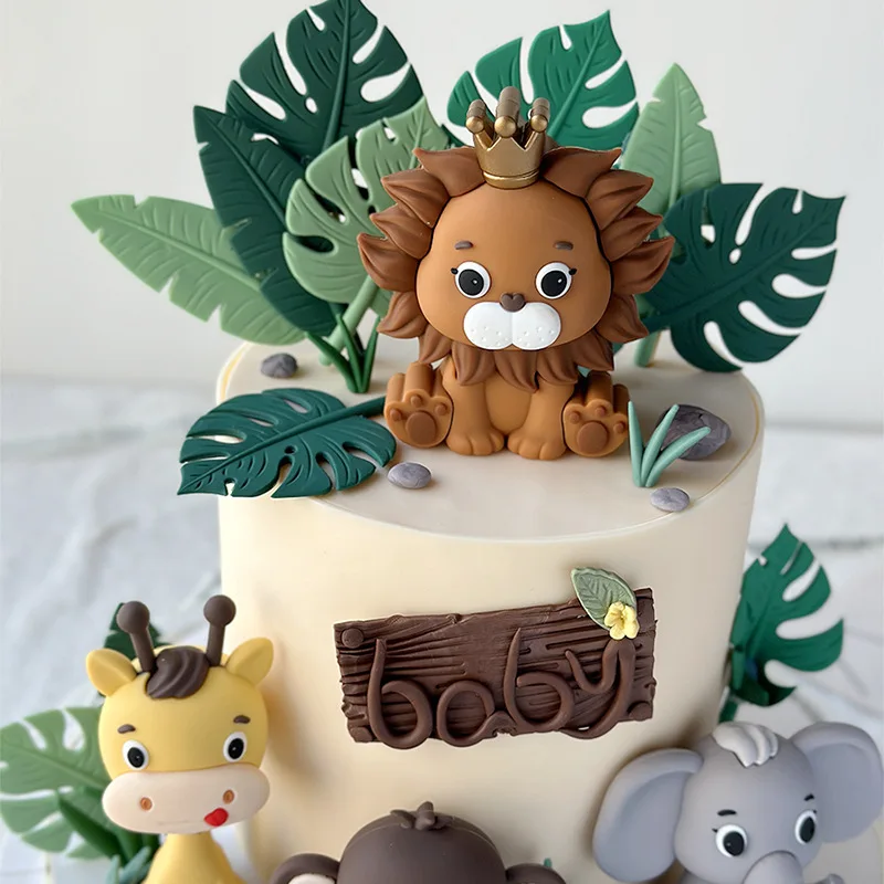 New Forest Wild Animal Cake Topper Lion Giraffe Elephant Monkey Safari Jungle 1st birthday Party Cake Decorations for Kids boys