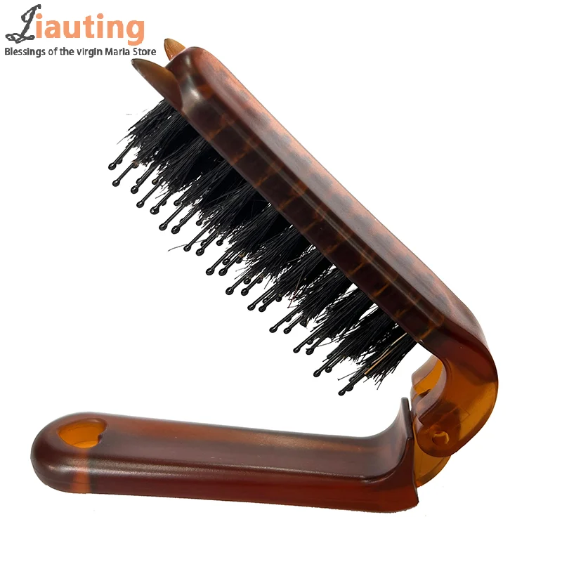 Amber Folding Comb Portable Travel Straight Hair Curl Comb For Beard Pocket Bristle Comb Hair Brush For Salon Styling Tools