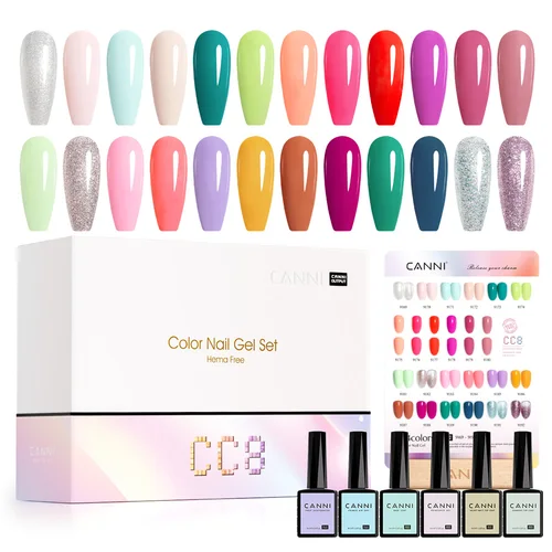 Imagen 2 del producto Kit de Esmalte de Uñas en Gel CANNI CC8 HEMA FREE de 9 ml, Manicura de Uñas con Cobertura Total, Color Sólido, Uñas de Verano, Esmalte de Uñas en Gel UV LED de Secado Rápido