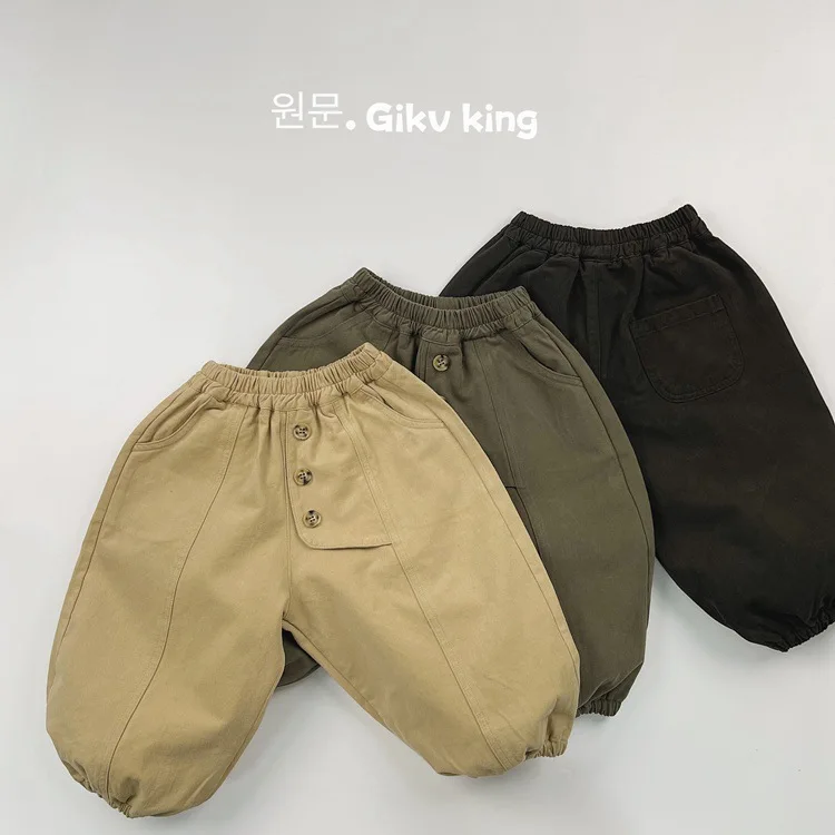 Children's Pants Autumn and Winter New Korean for Boys and Girls Solid Fashionable Work Pants Baby Versatile Lantern Pants Trend