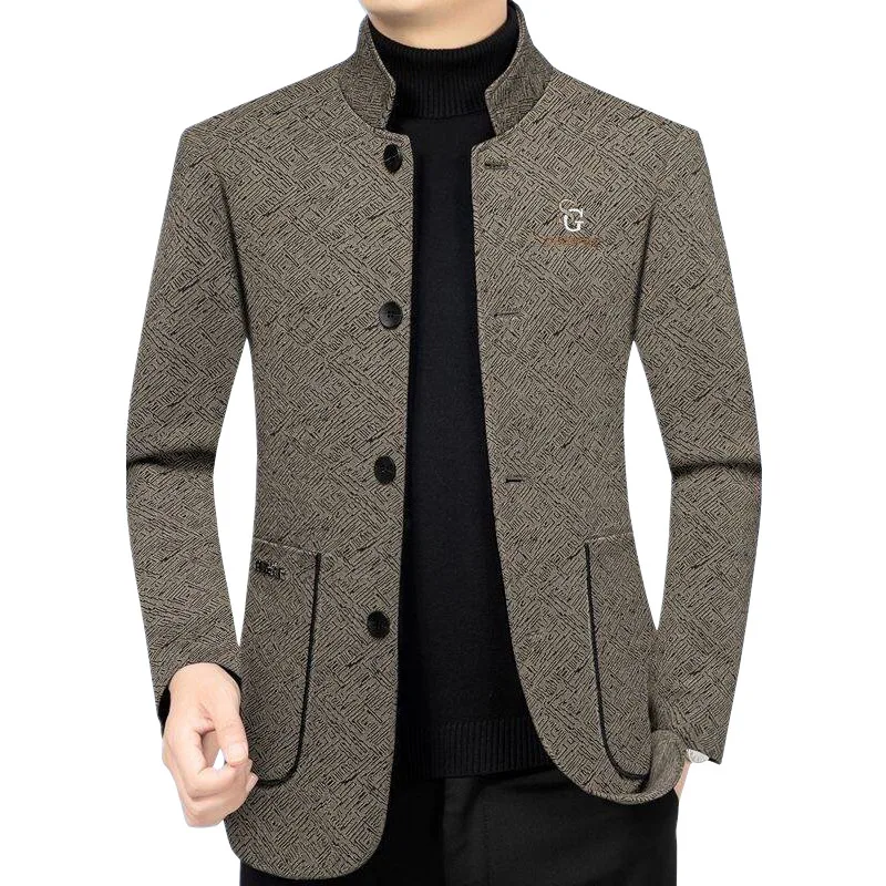 Men Stand-up Collar Blazers Jackets New Spring Autumn Man Business Casual Suits Coats High Quality Men Blazers Coats Jackets 4XL