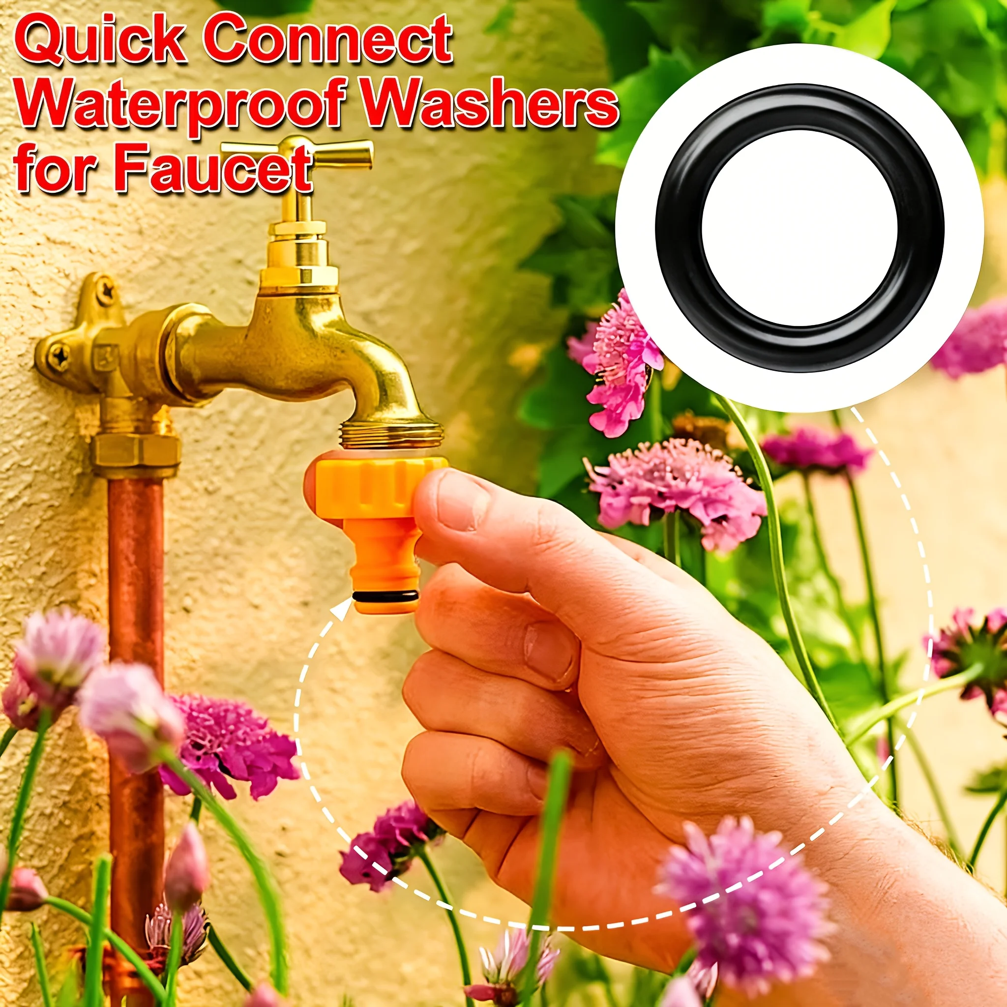 50 black rubber O-ring seal set - made of durable synthetic material, perfect for garden water pipes and faucets